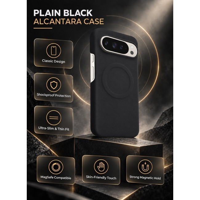 CATANES Premium Alcantara Case for Google Pixel 9 Pro Magnetic Shockproof Slim Cover - Black