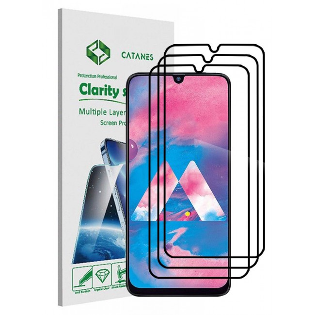 CATANES 3 Pack For Samsung Galaxy A30 Screen Protector 3D Tempered Glass Full Glue Back