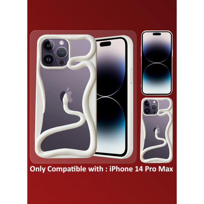 CATANES iPhone 14 Pro Max Case Cover Soft TPU and Glossy with Snake Design - White