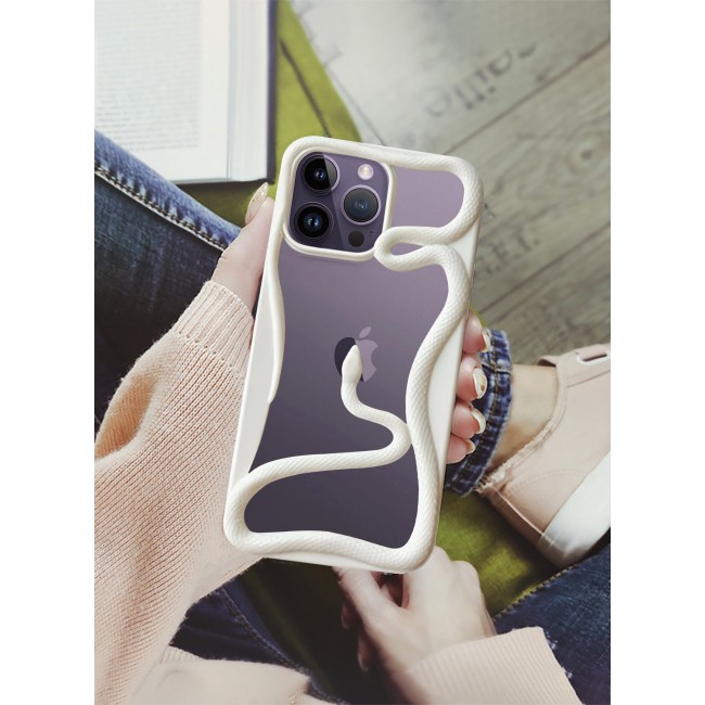 CATANES iPhone 14 Pro Max Case Cover Soft TPU and Glossy with Snake Design - White