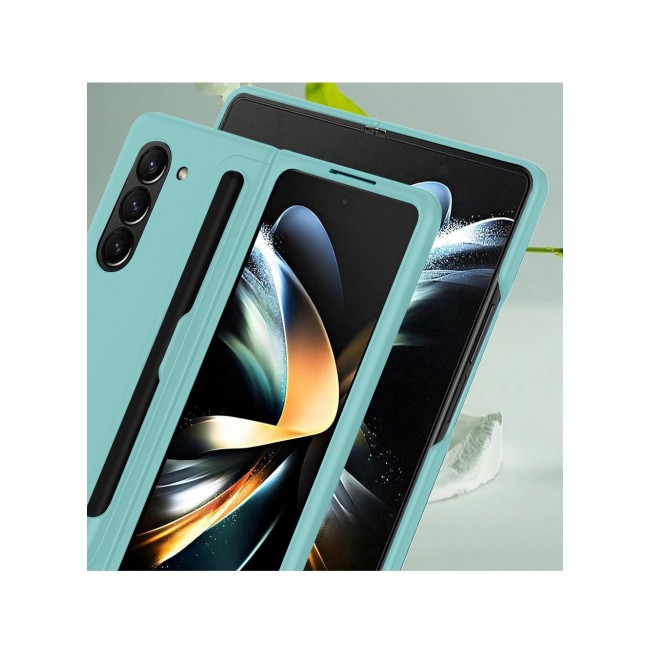 CATANES Samsung Galaxy Z Fold 5 Case with Pen Holder S-Pen included Hard Ultra Protective and Anti Shock Case Cover Aquamarine