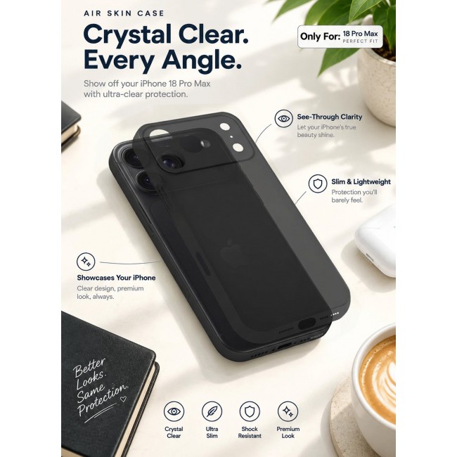 CATANES Air Skin Frosted Matte Case for iPhone 18 Pro Max with Camera Frame Protection - Stylish Ultra Slim Back Cover - Black