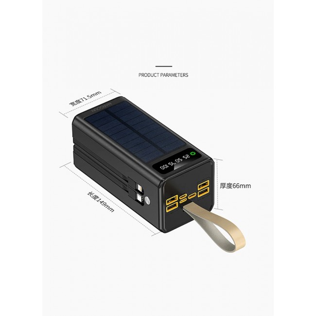 MARGOUN New Solar Power Bank 50000mAh Outdoor Portable Fast Charge External Battery 4 USB Port Phone Charger with LED Light Black