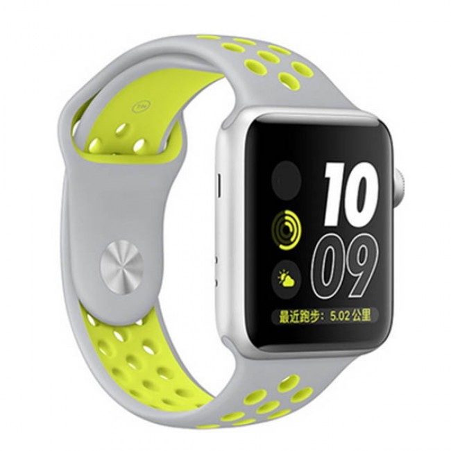 Apple Watch Band 42-44-45mm Silicone Nike Design Strap Henlein Series by Margoun - Grey Neon Green