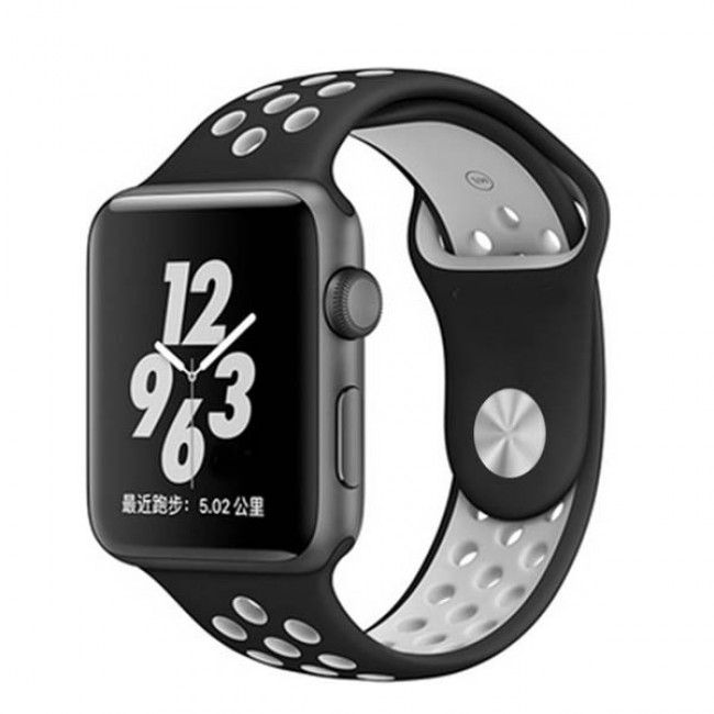Margoun 42-44-45mm Nike Design Silicone Replacement Band For Apple Watch - Black White