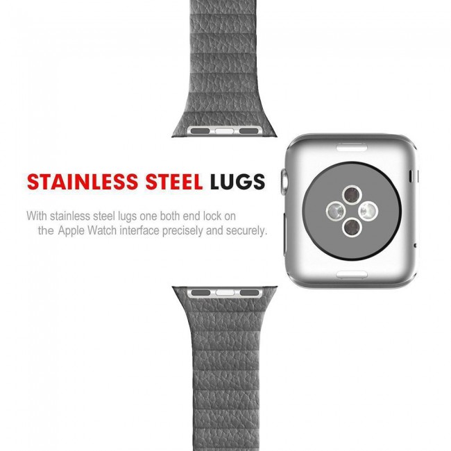 Apple Watch Band 42-44-45mm Leather Loop Strap Henlein Series by Margoun - Grey