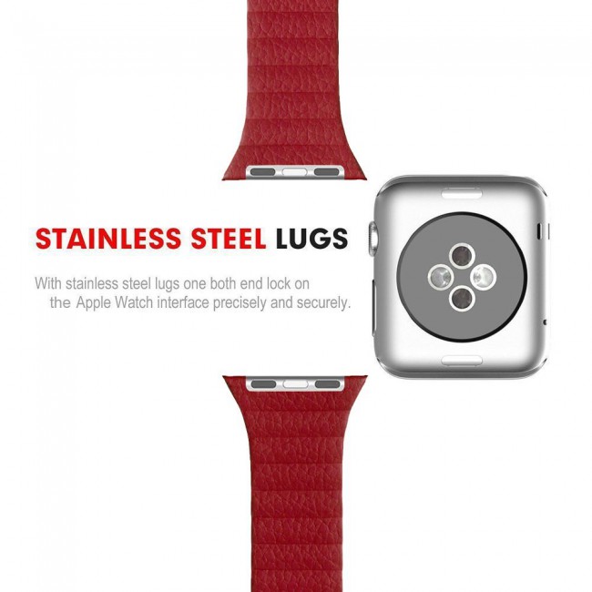Apple Watch Band 42-44-45mm Leather Loop Strap Henlein Series by Margoun - Maroon Red