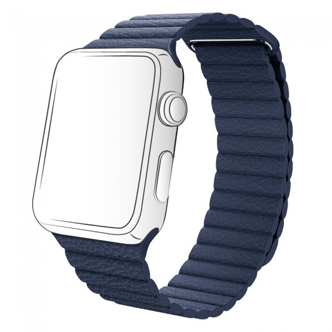 Apple Watch Band 38-40-41mm Leather Loop Strap Henlein Series by Margoun - Dark Blue