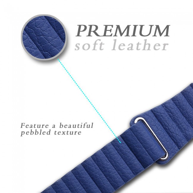 Apple Watch Band 38-40-41mm Leather Loop Strap Henlein Series by Margoun - Dark Blue