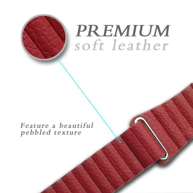 Apple Watch Band 38-40-41mm Leather Loop Strap Henlein Series by Margoun - Maroon Red