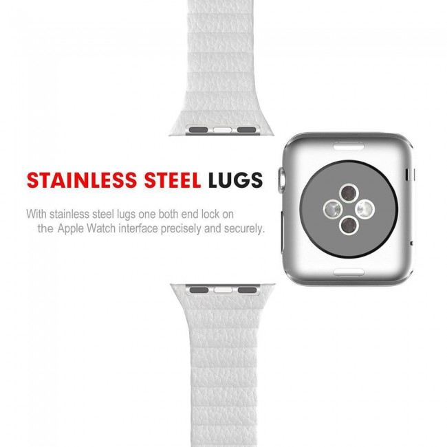 Apple Watch Band 38-40-41mm Leather Loop with Magnet Lock Henlein Series by Margoun - White