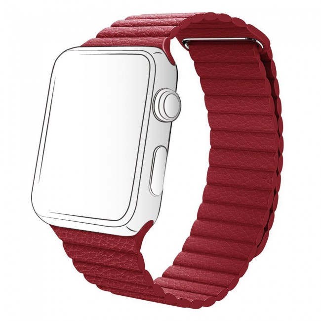 Apple Watch Band 38-40-41mm Leather Loop Strap Henlein Series by Margoun - Maroon Red