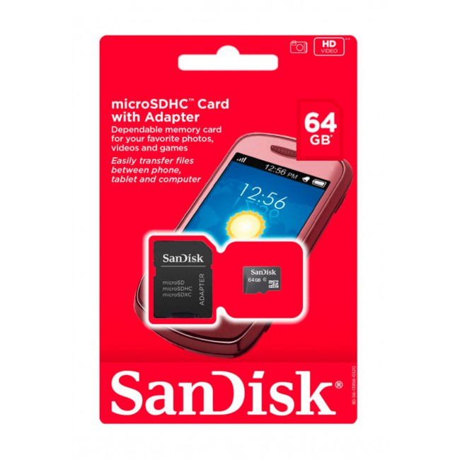SanDisk 64GB Micro SDHC Class 4 Memory Card with SD Adapter