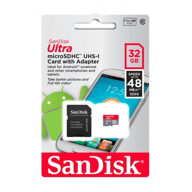 SanDisk Ultra 32GB micro SDHC UHS-I Memory Card with SD Adapter