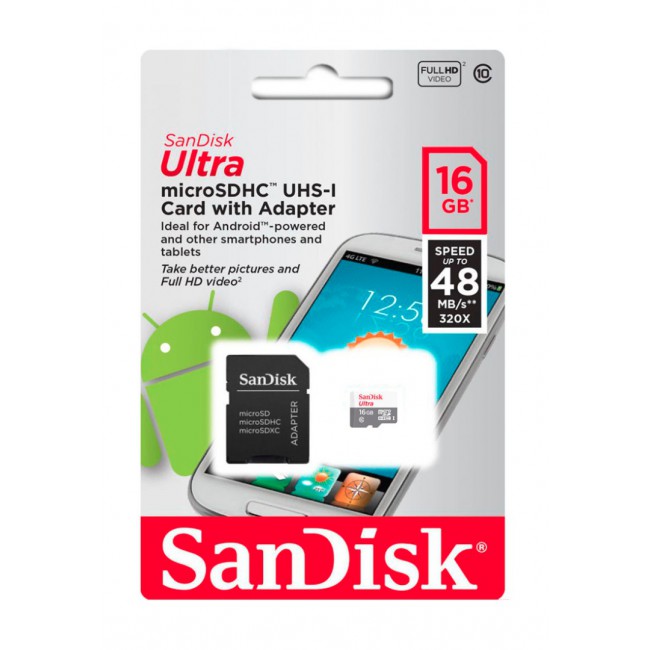 SanDisk Ultra 16GB micro SDHC UHS-I Memory Card with SD Adapter