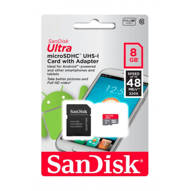 SanDisk Ultra 8GB micro SDHC UHS-I Memory Card with SD Adapter