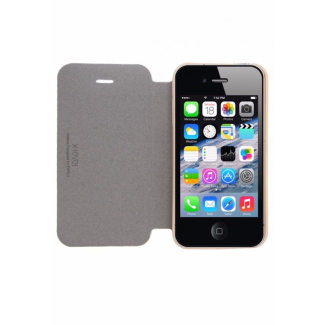 X-Level FIB Color Leather Flip Case Cover Stand with Back Cover for iPhone 4 - Gold