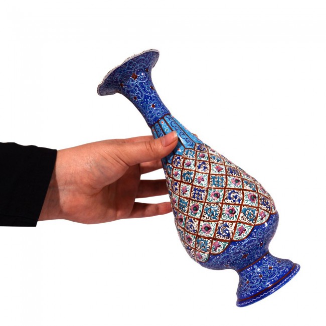 Persian Handmade enamel On Copper Vase - Multicolor