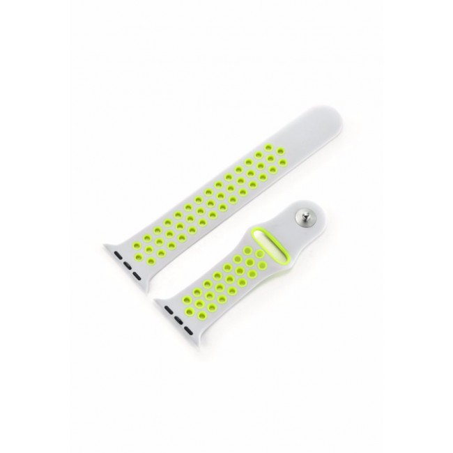 Apple Watch Band 38-40-41mm Silicone Nike Design Strap Henlein Series by Margoun- Silver Green