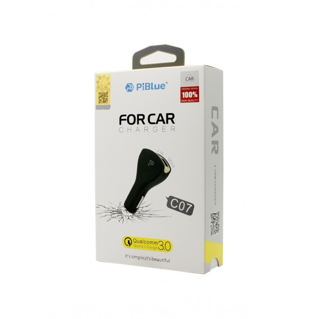 PiBlue C07 2-Port Qualcomm Charger with Window Breaker (NFT) - Black