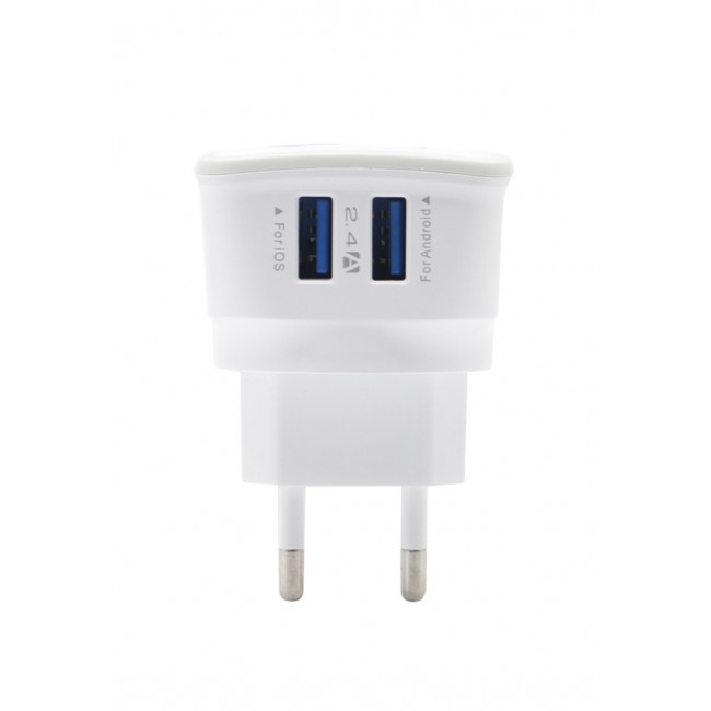 Inkax Travel Charger with 2 USB Ports for Android and iOS 2.4A (NFT) - White