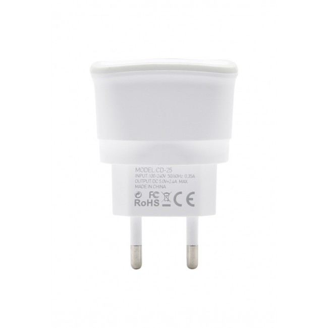 Inkax Travel Charger with 2 USB Ports for Android and iOS 2.4A (NFT) - White
