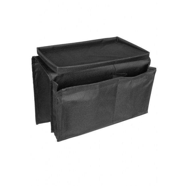Canvas 6 Pocket Sofa/Couch Arm Rest Organizer with Table-Top in Black