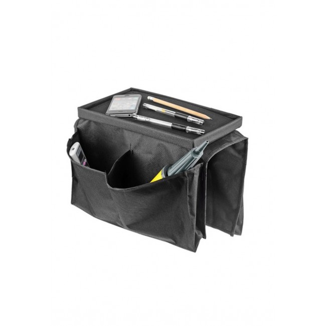 Canvas 6 Pocket Sofa/Couch Arm Rest Organizer with Table-Top in Black