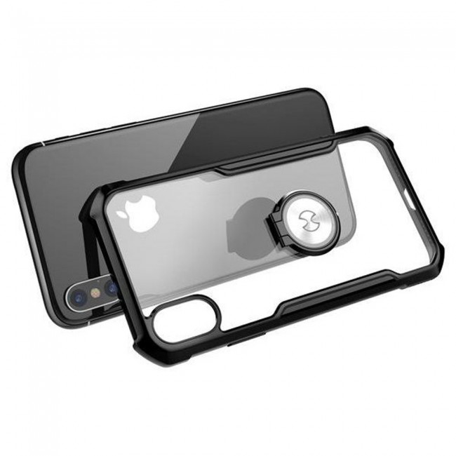 Doyers Transparent Case Cover with Magnetic Ring Stand for Apple iphone XS Max – Black / Blue / Red Outline