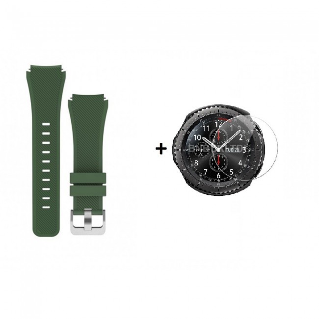 Margoun Textured Silicone Watch Band 22mm and Screen Protector for Samsung Gear S3 Frontier S3 Classic - Green