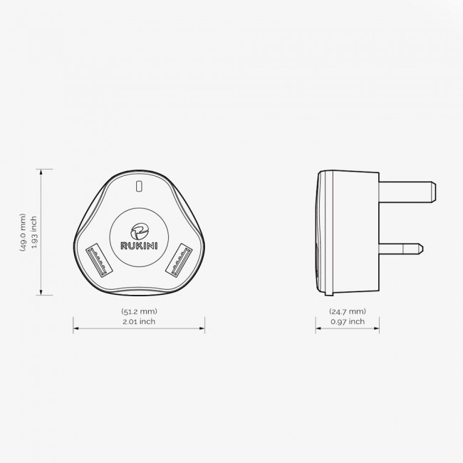 RUKINI Power Adapter Dual USB CobraPlus with Micro USB Cable 1.5m/5ft COPL402M – Black , White , Coral