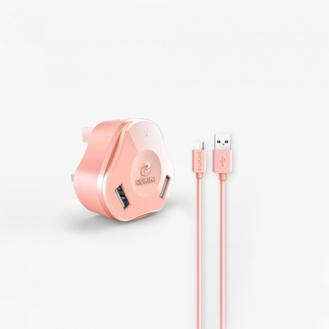 RUKINI Power Adapter Dual USB CobraPlus with Micro USB Cable 1.5m/5ft COPL402M – Black , White , Coral