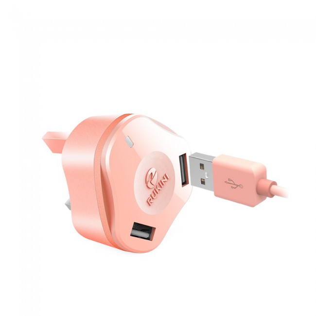 RUKINI Power Adapter Dual USB CobraPlus with Micro USB Cable 1.5m/5ft COPL402M – Black , White , Coral