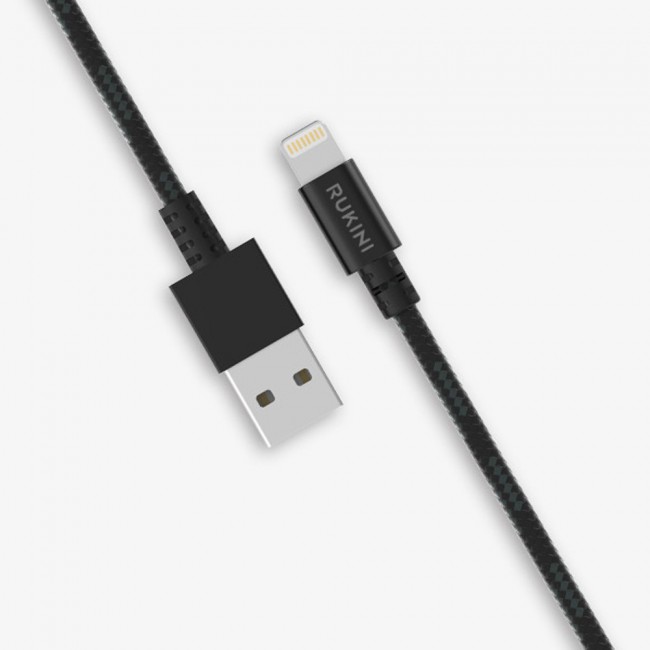 Rukini Lightning USB Cable RCANBI Nylon Braided 2m  6.6ft – Black , Silver