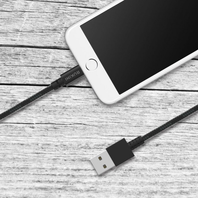 Rukini Lightning USB Cable RCANBI Nylon Braided 2m  6.6ft – Black , Silver