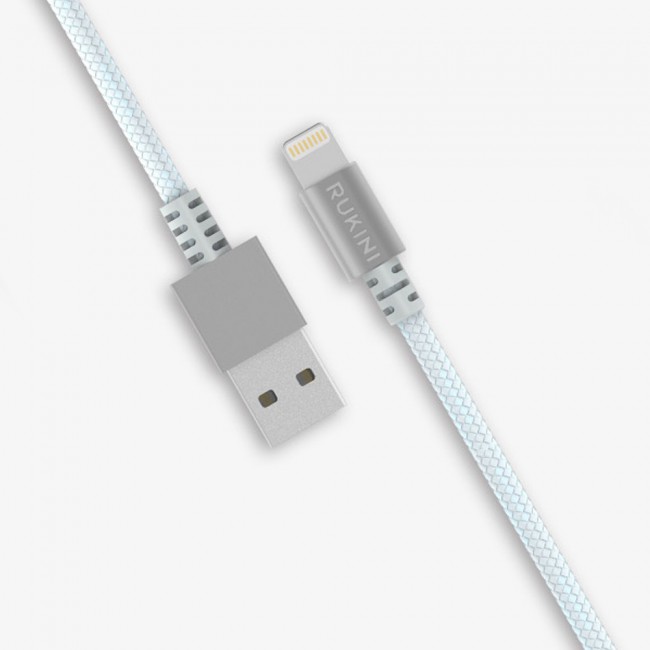 Rukini Lightning USB Cable RCANBI Nylon Braided 2m  6.6ft – Black , Silver