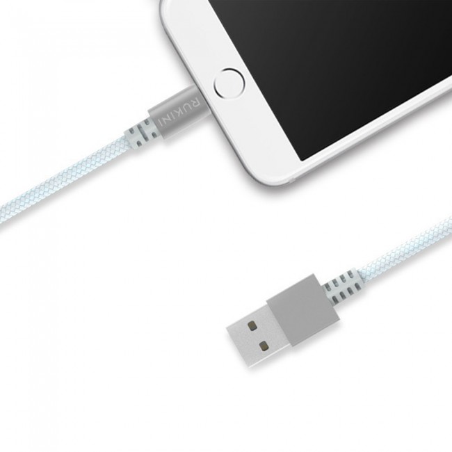 Rukini Lightning USB Cable RCANBI Nylon Braided 2m  6.6ft – Black , Silver