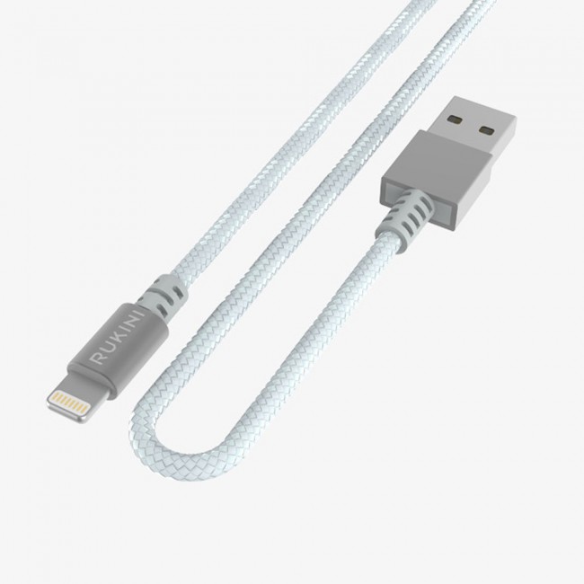 Rukini Lightning USB Cable RCANBI Nylon Braided 2m  6.6ft – Black , Silver