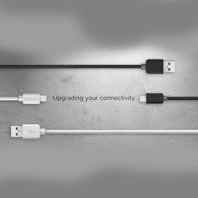 Rukini Lightning to USB Charge &amp; Sync Cable COLTH101 1m/3.3ft – Black , White