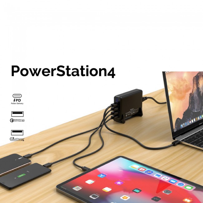 Rukini Power Station 4 Port UK Plug 90W RRK4PW – Black