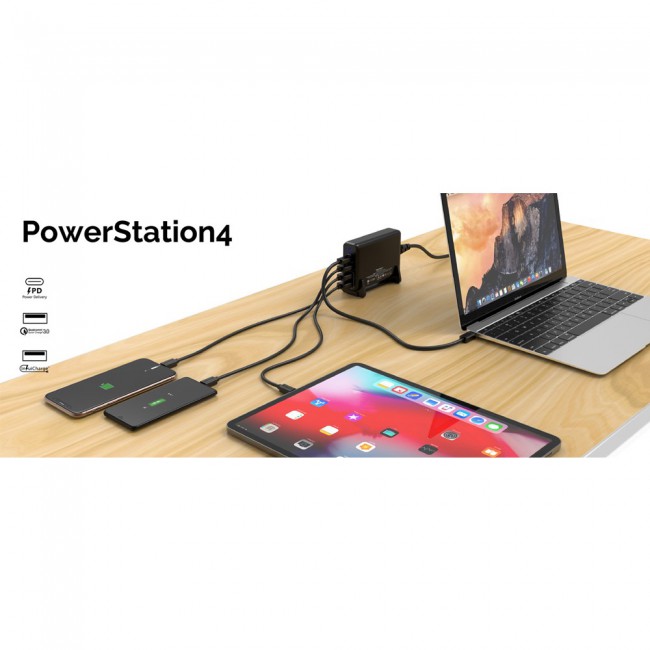 Rukini Power Station 4 Port UK Plug 90W RRK4PW – Black
