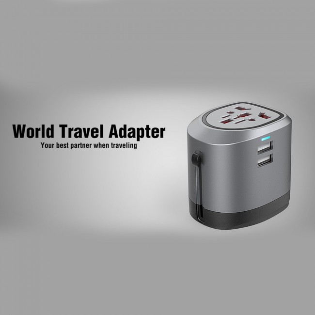 Rukini Travel Adapter Dual USB Port with LED Indicator RKT4600 - Grey