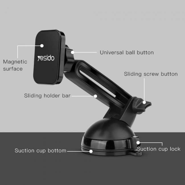 Yesido C39 Telescopic Car Phone Holder Mount - Black