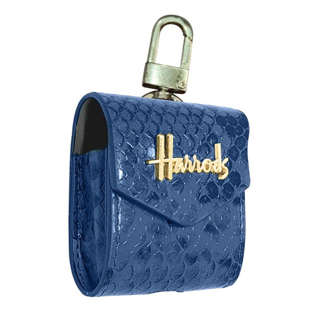 Harrods Leather Style Crocodile Pattern Case for AirPods - Blue