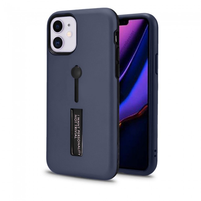 iPhone 11 Personality TPU with Stand & Finger Holder Back Case Cover - Dark Blue
