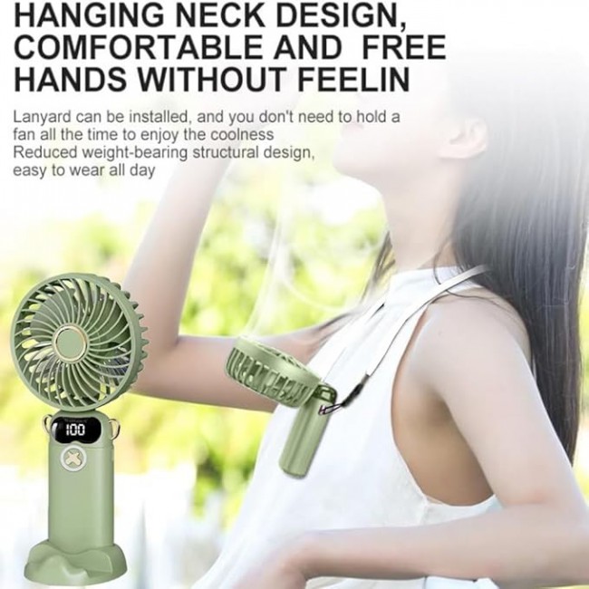 MARGOUN Portable Fan, Rechargeable Fan with LED Display, 5 Speeds Desk Fan, Works up to 11-18 Hours, Portable Fan with Neck Lanyard - Mint