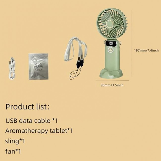 MARGOUN Portable Fan, Rechargeable Fan with LED Display, 5 Speeds Desk Fan, Works up to 11-18 Hours, Portable Fan with Neck Lanyard - Mint