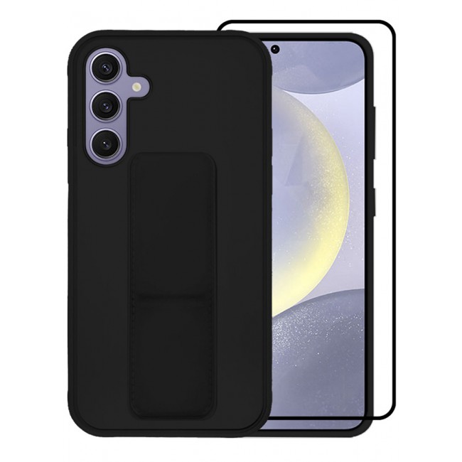 MARGOUN 2 Packs For Samsung Galaxy S24 Plus Case and Screen Protector Magnetic Stand and Holder Premium Silicone Vertical and Horizontal Hand Strap Grip Multi Stand Cover Black