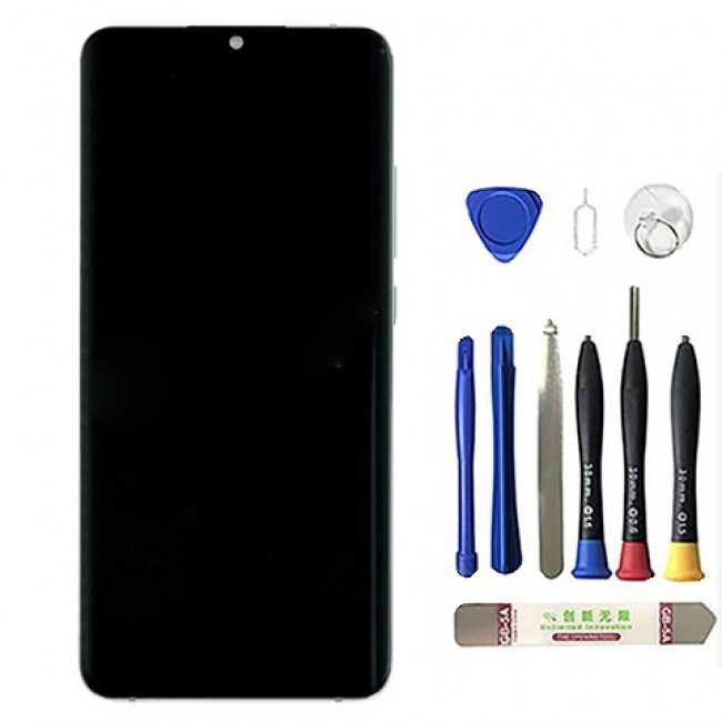 Screen Replacement with Frame for Xiaomi Mi Note 10/Note 10 Pro Silver (Silver)
