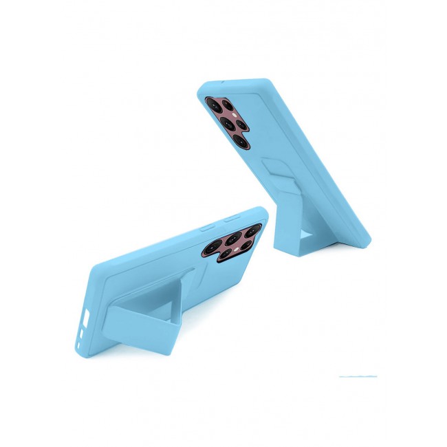 Samsung Galaxy S23 Ultra Grip Case Magnetic Kickstand Cover with Foldable Hand Strap Blue